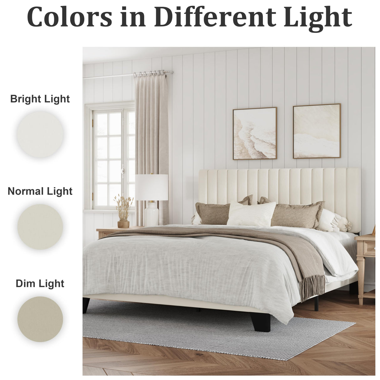 IOILORI Twin Size Bed Frame, Velvet Upholstered Platform Bed with Adjustable Tufted Headboard, Sturdy Frame and Slats, No Noiseless, No Box Spring Required, Easy Assembly, Beige IOILORI