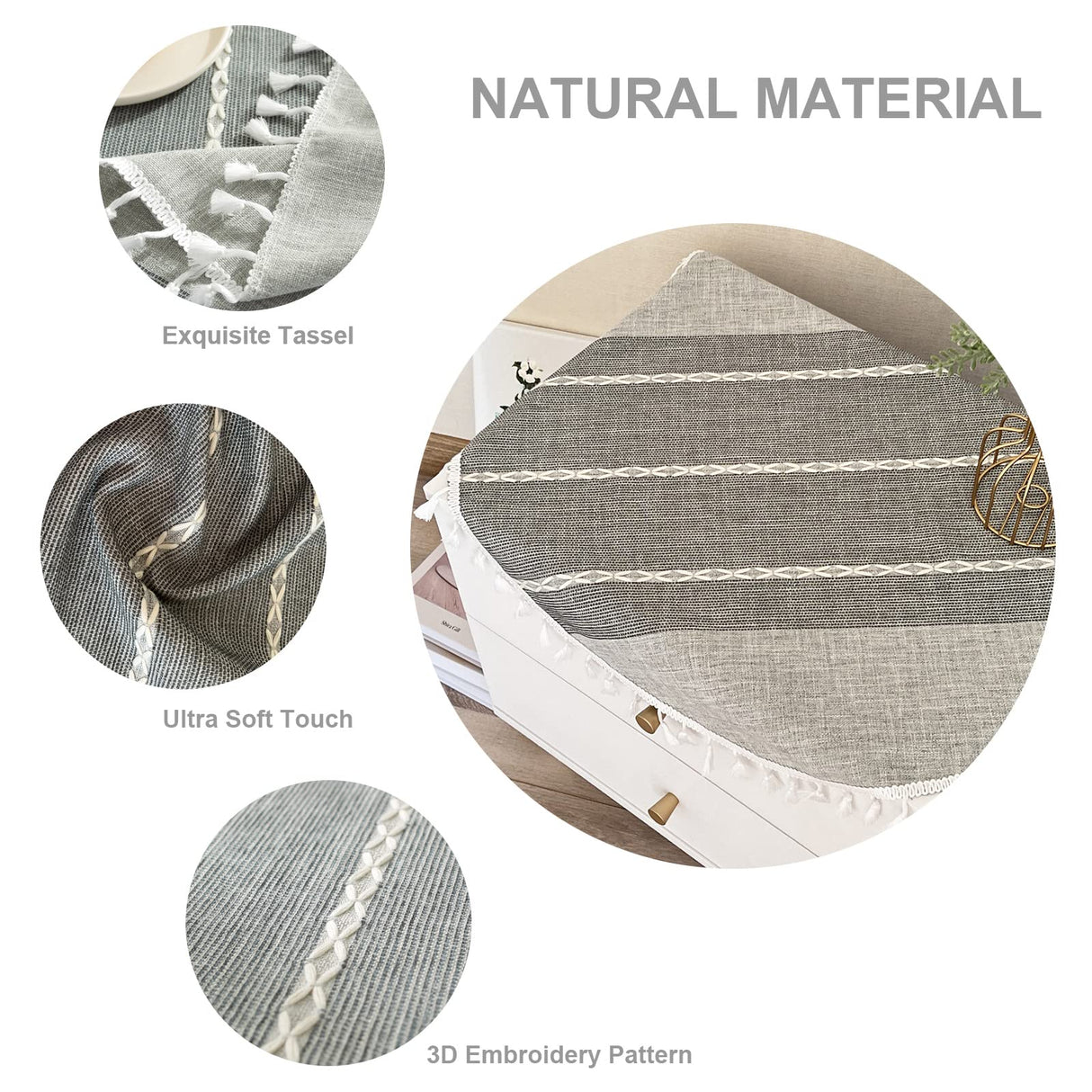 Hpxrom Rustic Small Round Tablecloth Grey Cotton Linen Large Doily Heavy Weight Burlap Table Cloth for Bedside Table Kitchen Dining Party Tabletop Decoration 24 Inch Hpxrom