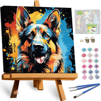 TOCARE Framed Paint by Numbers Kit for Adults Beginners,12x12inch Dog Paint by Number with Frame,German Shepherd Paint by Numbers Framed Canvas Animal (Without Easel)