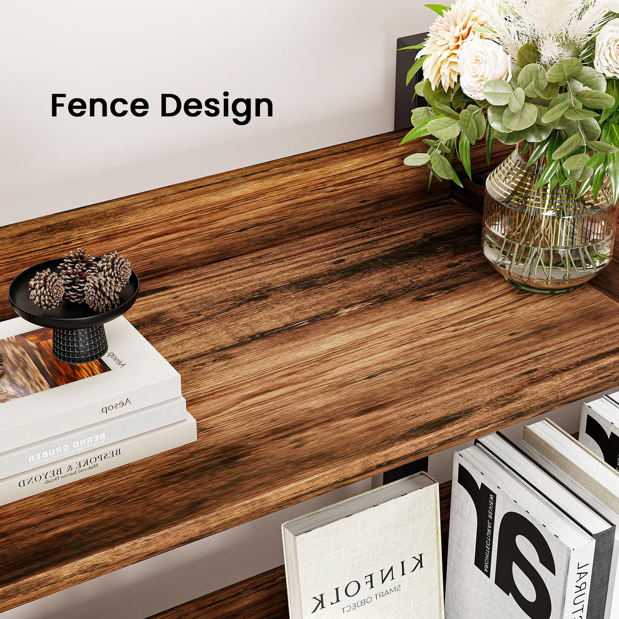 GRUSIGN 5-Tier Corner Bookshelf - Modern Tall Corner Bookcase with Sturdy Metal Frame, Large Storage L Shaped Bookshelf for Living Room/Home Office/Bedroom, Space-Saving Design, Rustic Brown GRUSIGN