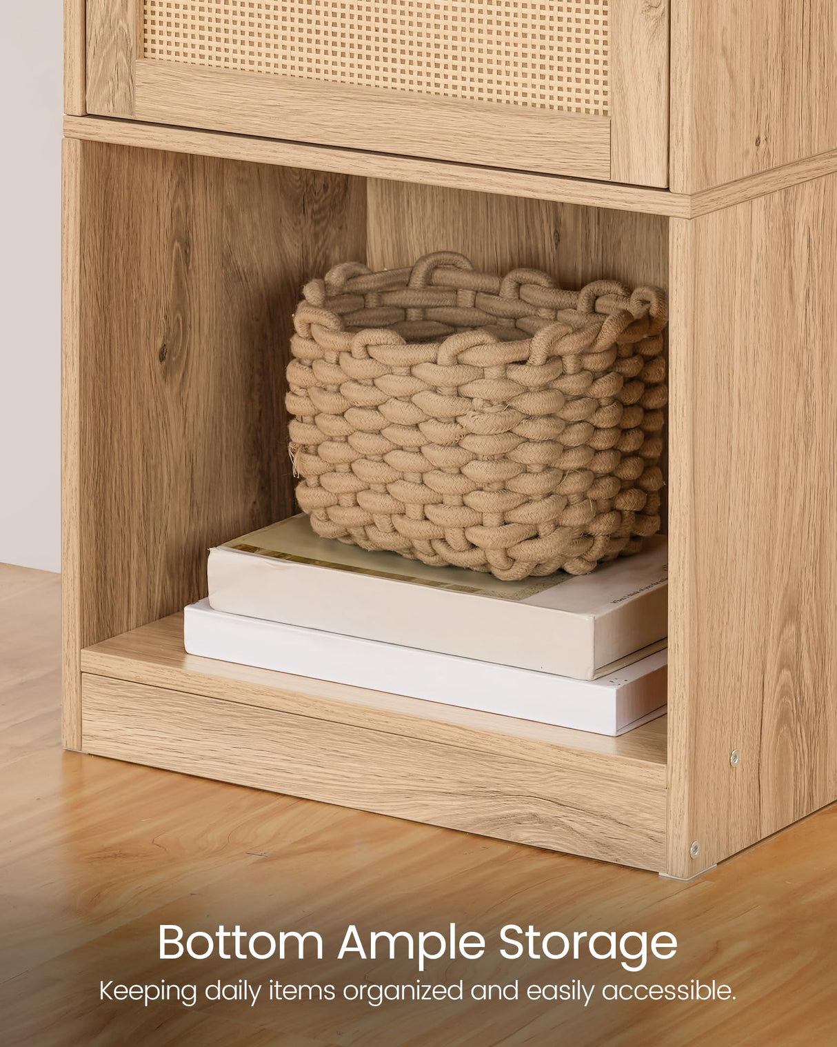 CHOEZON Nightstand with Charging Station, Side Table with Rattan-Style Drawer and Storage Shelf, Modern Rattan Night Stand with 2 USB Ports, Boho End Table Bedside Table for Bedroom, Natural MBZ01UWO CHOEZON