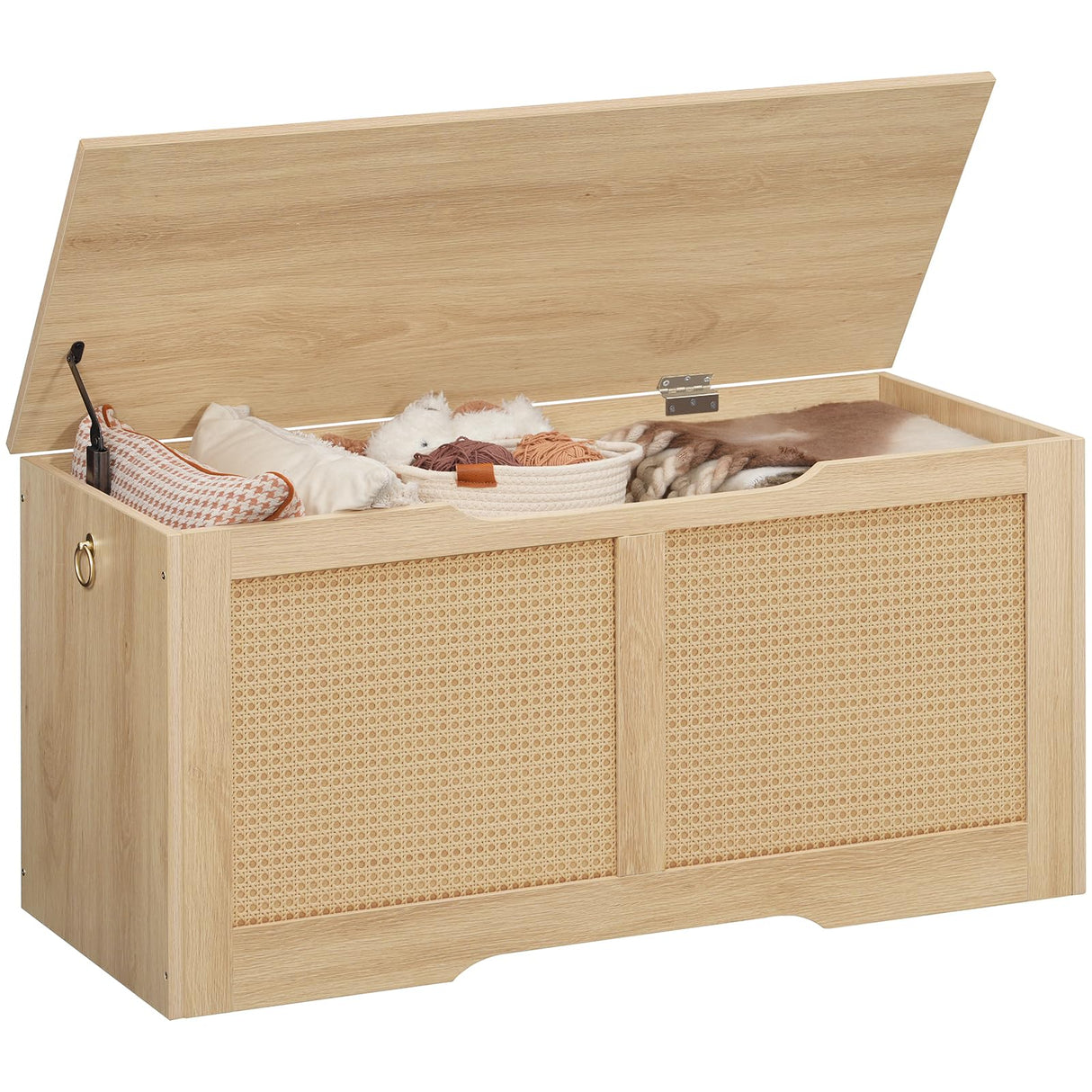 HOOBRO Storage Chest, 39.3" Storage Bench, Rattan-Like Storage Trunk, Sturdy Entryway Bench Supports 220 lb, Shoe Bench, Safety Hinge, U-Shaped Opening, Easy Assembly, Natural NL11CW01 HOOBRO