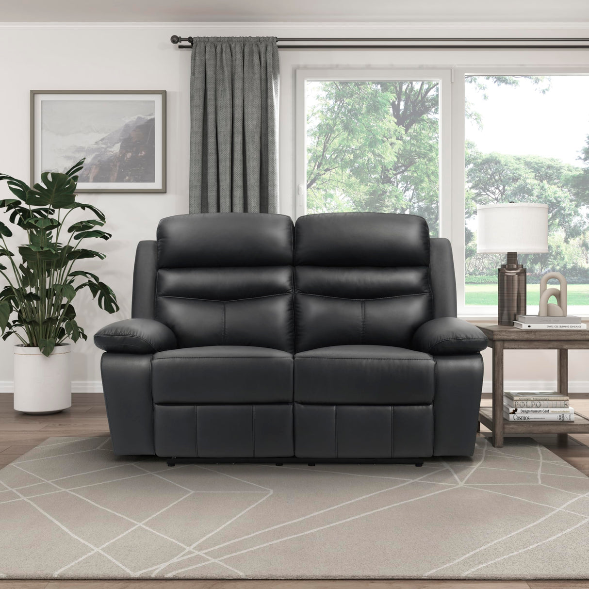 Lexicon Recliner Sofa for Living Room, Double Reclining RV Couch, Power Wall Hugger Recliner Home Theater Seating Leather Match Reclining Sofa, with USB Charge Port, 64''W Loveseat, Black Lexicon