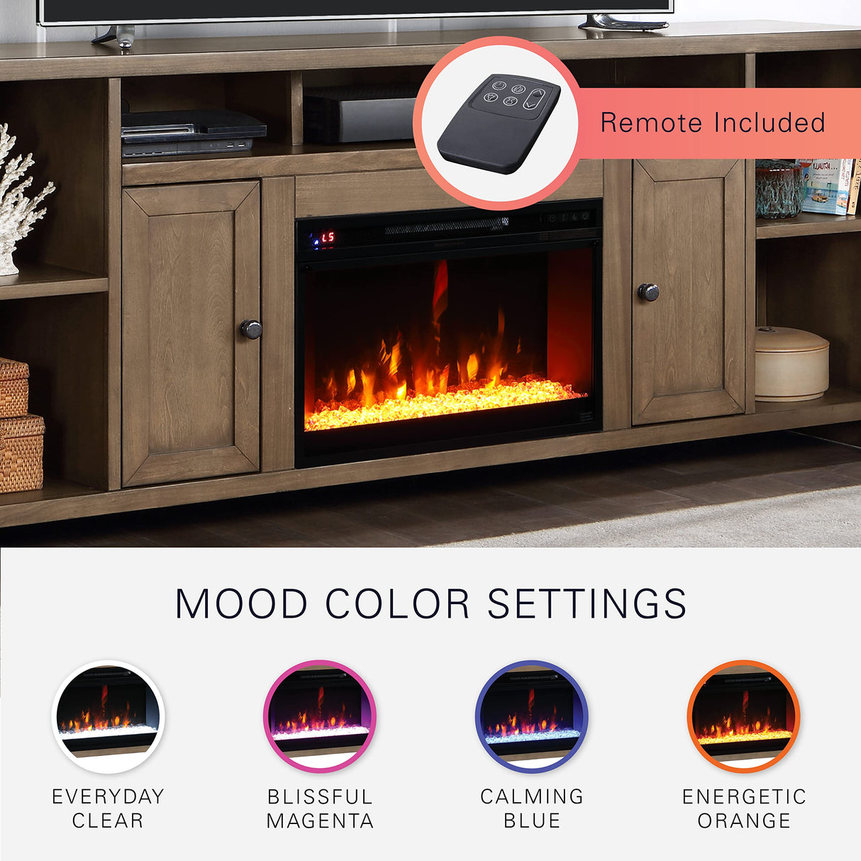 Bridgevine Home Joshua Creek Rustic 84 inch Electric Fireplace TV Stand Entertainment Center with Fireplac for 95 inch TVs, Minimal Assembly, Knotty Alder Solid Wood, Barnwood Finish Bridgevine Home