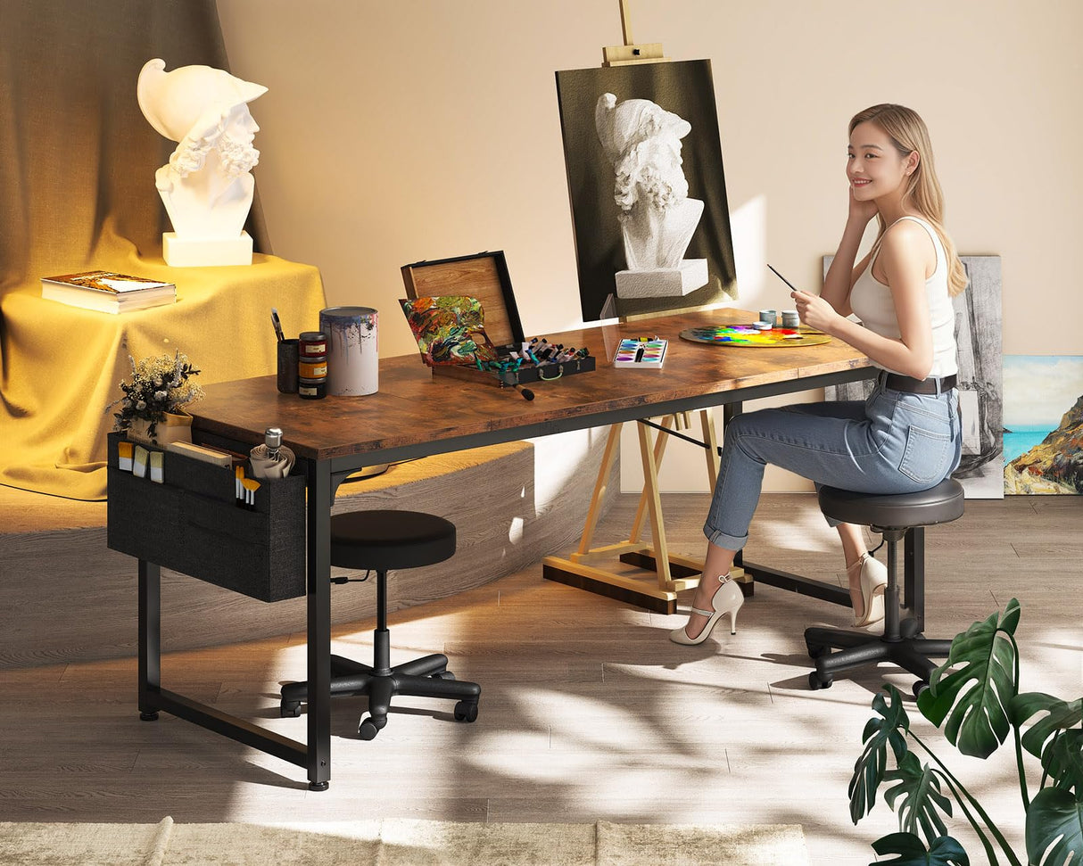 ODK Computer Desk Large Office Desk, 63 Inch Gaming Desk with Storage, Modern PC Desk Work Table with Headphone Hook for Home Office, Splice Board, Rustic Brown ODK