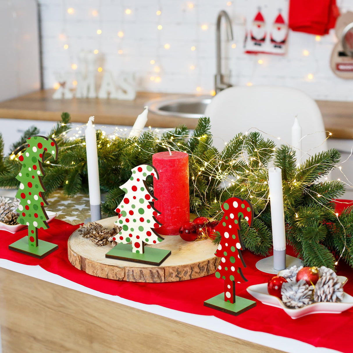 Meooeck 3 Pcs Green Tabletop Christmas Tree Christmas Tabletop Decor Bendable Wood Christmas Tree Decor Standing Wooden Trees with Rectangular Base for Home Office Meooeck