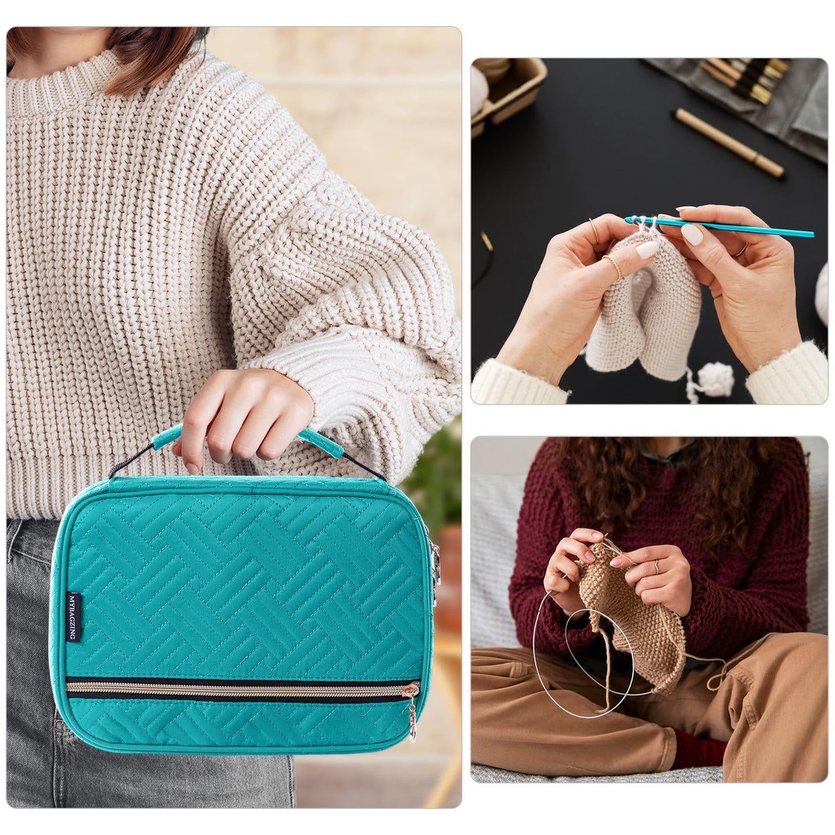 MYBAGZING Crochet Hook Case Empty - Quilted Crochet Organizer Case- Crochet Hook Holder for Circular Knitting Needles, Crochet Hooks (up to 8") Knitting & Crochet Supplies - Knitting Accessories MYBAGZING