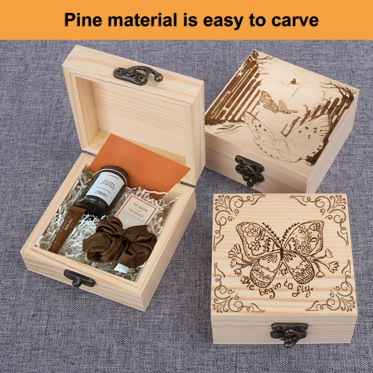 GNIEMCKIN 6 Pack Wooden Box, Unfinished Unpainted Wood Boxes for Crafts, DIY Projects, and Jewelry Storage (7x7x3 inch) GNIEMCKIN