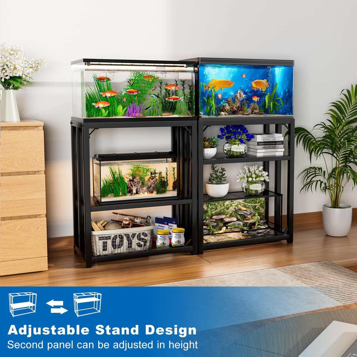 ZSLTLDU 10 Gallon Fish Tank Stand, Aquarium Stand, 24.8" L x 9.25" W Reptile Tank Stand, Metal Adjustable Tank Stand for 10 Fish Tank for Home Office, 660LBS Capacity ZSLTLDU