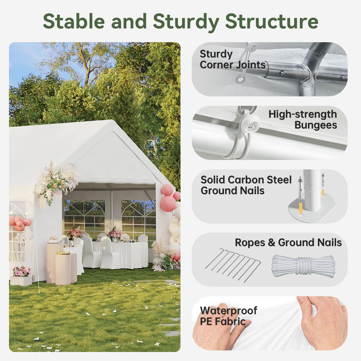 Aoxun 20x40 Party Tent Canopy for Weddings Waterproof Event Tent with Removable Sidewalls &Roll-up Door, Heavy-Duty Steel Frame for Outdoor Weddings, BBQ, Birthday Parties, & Camping,White Aoxun