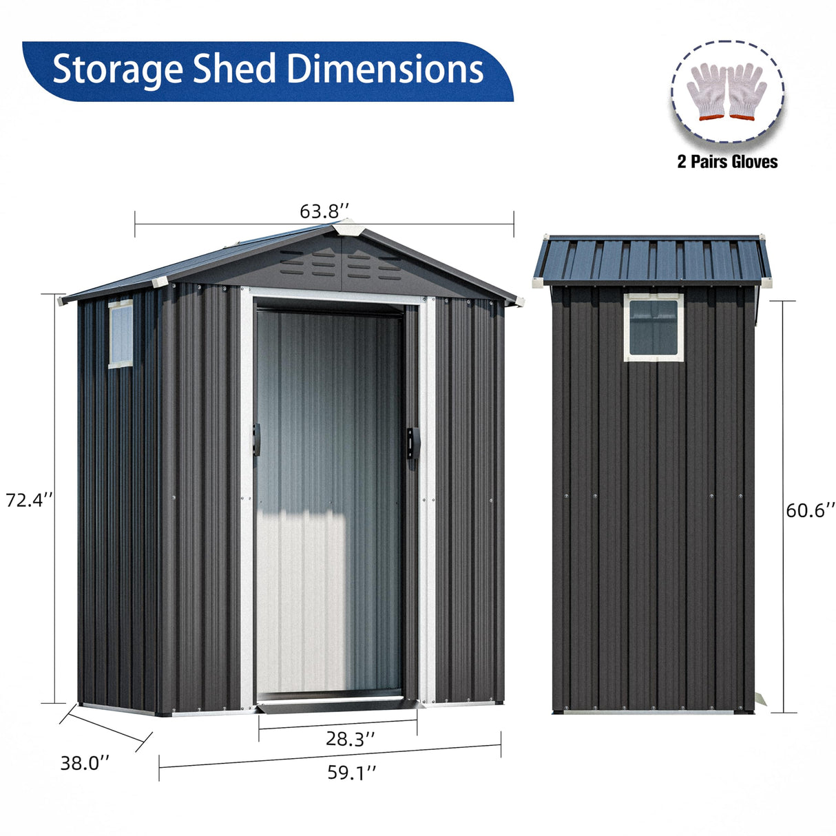 JY QAQA 5x3 FT Metal Outdoor Garden Storage Shed, Waterproof Metal Garden Sheds with Window and Lockable Double Door, Weather Resistant Steel Tool Storage House Shed for Patio, Lawn Gray JY QAQA PET