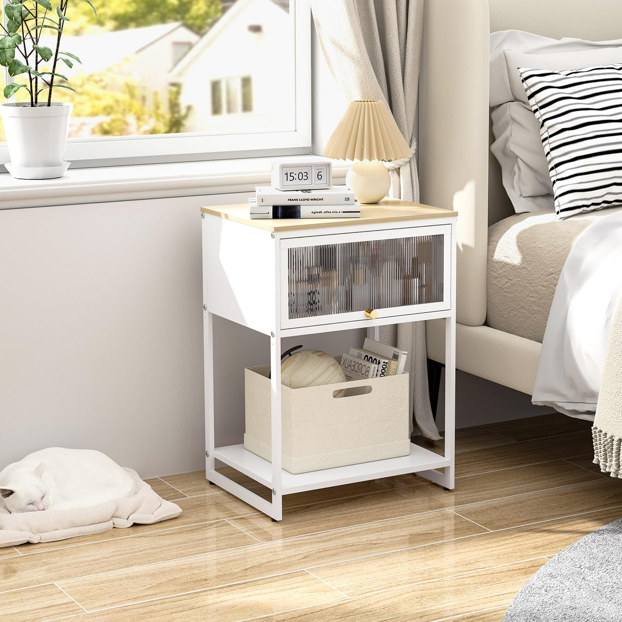 SYKIARIOL White Nightstand, End Table with Cute Storage for Bedroom Furniture,Bed Side Table for Kids Nightstand,Bedside Table for Girls Bedroom Furniture,Living Room,Dorm,White SYKIARIOL