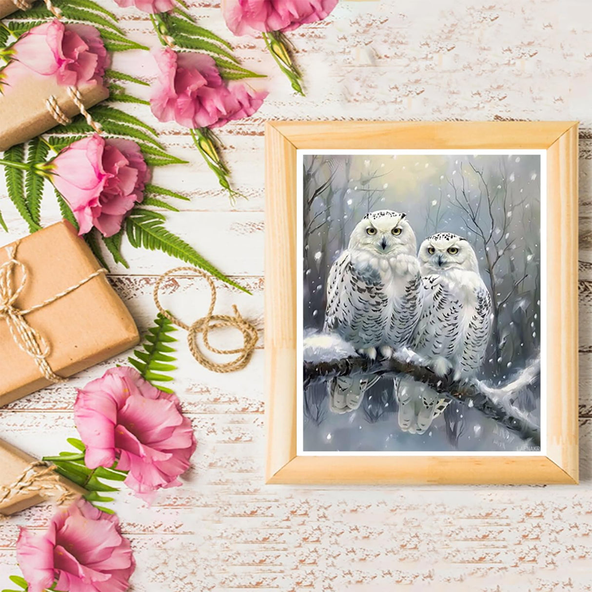 LAENAKR Owl Paint by Numbers Kit for Adults Winter Paint by Numbers, DIY Hobbies for Women Adult Crafts Canvas Paintings with 3 Brushes and Accessoriess, Home Wall Decor Gifts 16x20in Without Frame LAENAKR