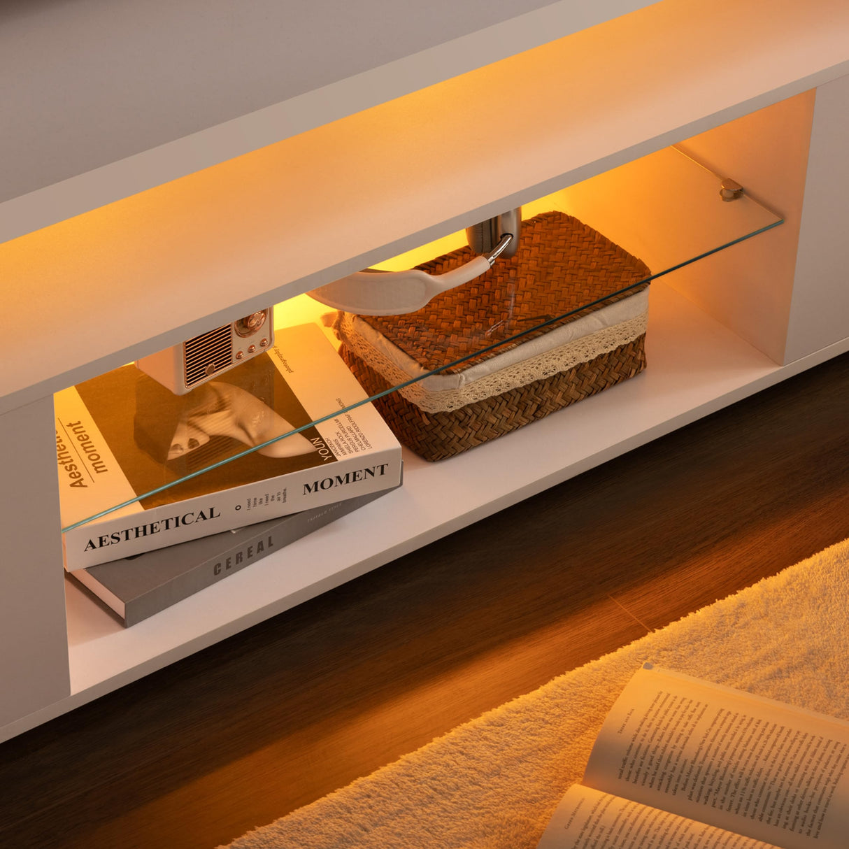 Cubehom LED TV Stand White TV Stands for Living Room Modern TV Stand with Storage for 65/70/75 inche TVs Entertainment Center for Living Room Cubehom