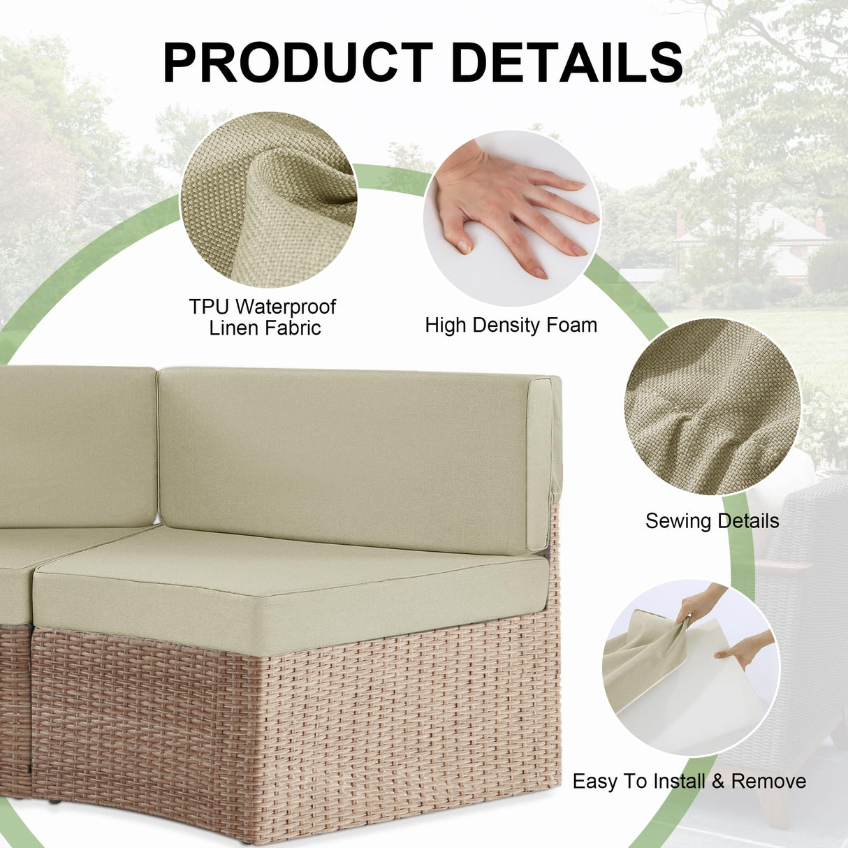 MABOZOO 2-Piece Outdoor Curved Cushions for Half-Moon Patio Furniture, Premium Comfort Half-Moon Patio Cushion for Wicker Sectional Sofa (Beige) MABOZOO