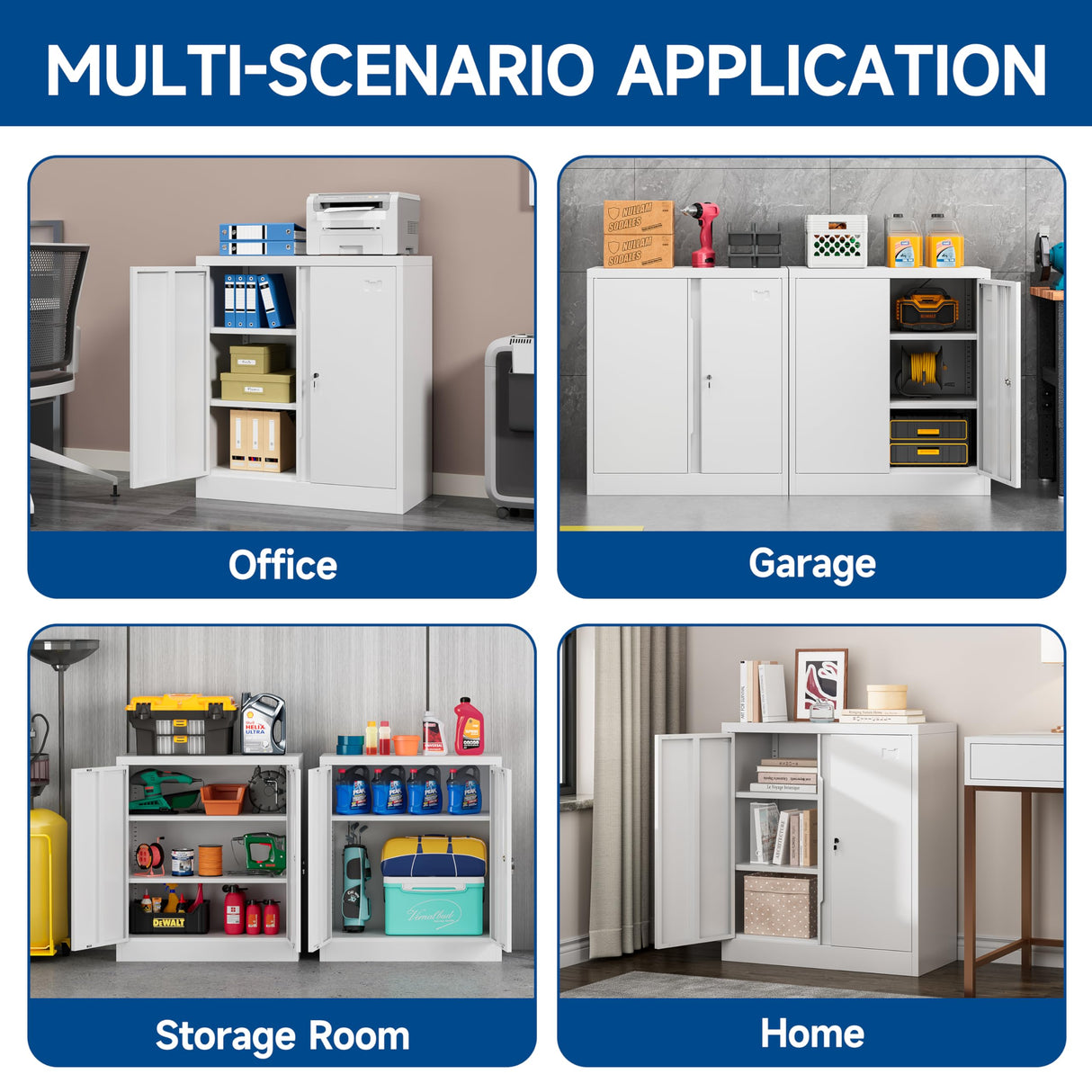 Metal Garage Storage Cabinet with Doors and Shelves,36" Metal Cabinet with Lock,Metal Storage Cabinet for Office,Home,Garage,Gym,School and Tool Rooms-White(Required-Assembly) Kooyon