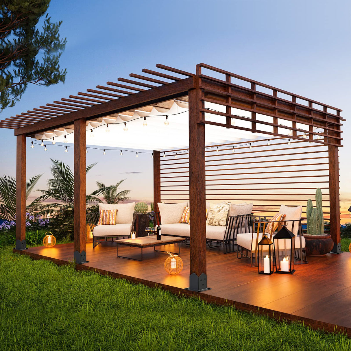 Insaga Decorative 4x4 Post Base, 4x4 Post Bracket (Inner Size 3.6" x 3.6"), Black Powder Coated Deck Railing Bracket, 4x4 Brackets for Wood Posts, Deck Post Support (Set of 4) Insaga