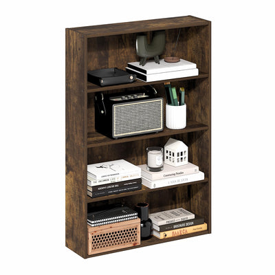 Furinno Basic Book Shelf, 4-Tier Bookcase with Open Shelf, Bookshelf, Cube Storage Organizer, 6 x 24 x 35, for Living Room, Bedroom, Home Office, Amber Pine