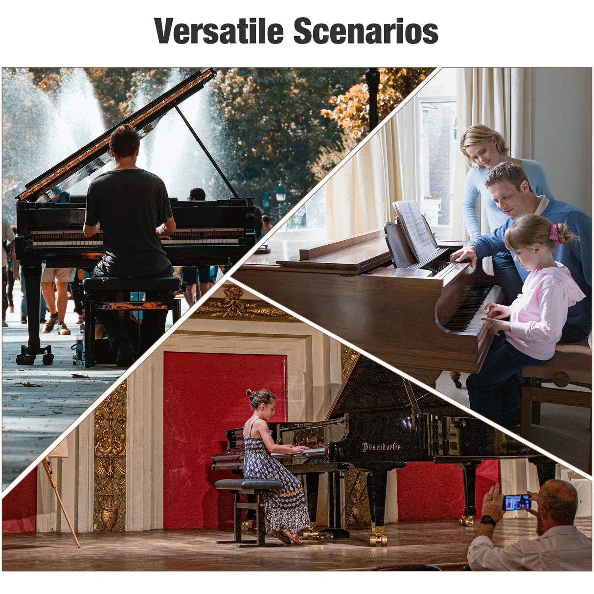 AW Adjustable Height Piano Bench Stool PU Leather Wooden Keyboard Seat with Music Storage Weight Capacity 400lbs Black AW