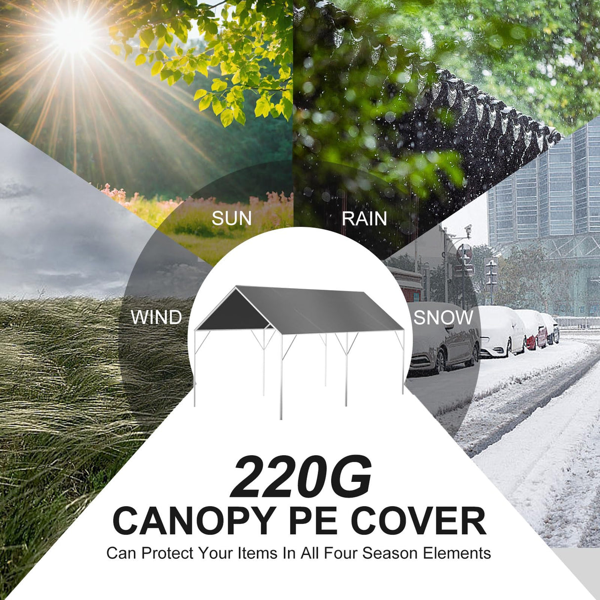 10' x 20' Canopy Replacement Cover for Carport, 220G Heavy Duty Replacement Top Cover for Car Garage, Waterproof & UV Protected Tarp with 48 Ball Bungees (Only Cover, Frame Not Included), Grey Buzleer