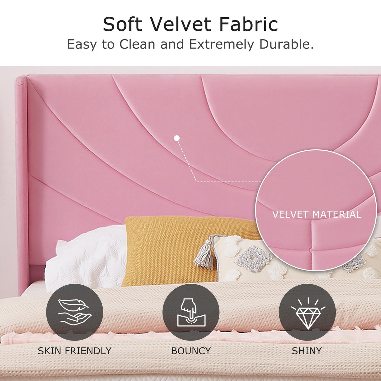 VECELO Twin Upholstered Platform Bed Frame with Fabric Headboard,Wooden Slats Support/No Box Spring Needed/Mattress Foundation for Girls,Boys,Pink VECELO