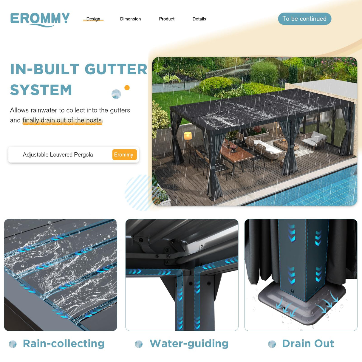 EROMMY Louvered Pergola 10' x 20' Outdoor Hard Top Pergola with Aluminum Frame and Adjustable Metal Rainproof Roof for Garden & Patio, Curtains and Netting Included, Gray-Black EROMMY