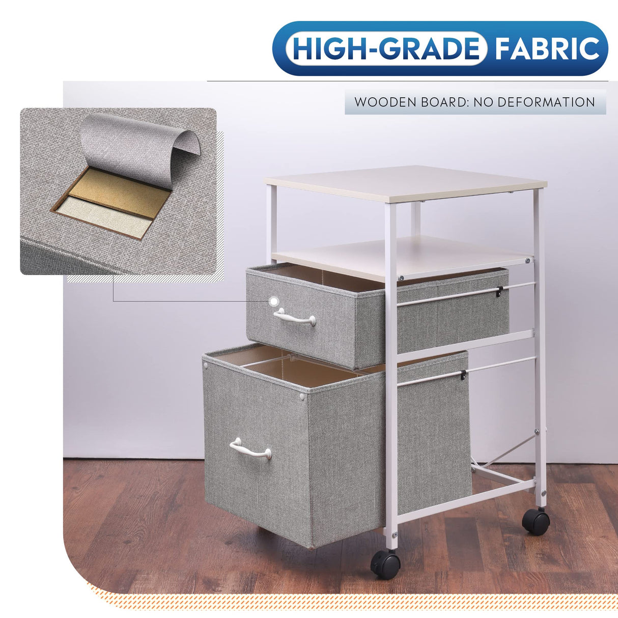 DEVAISE 2 Drawer Mobile File Cabinet, Rolling Printer Stand with Open Storage Shelf, Fabric Vertical Filing Cabinet fits A4 or Letter Size for Home Office, Light Grey DEVAISE