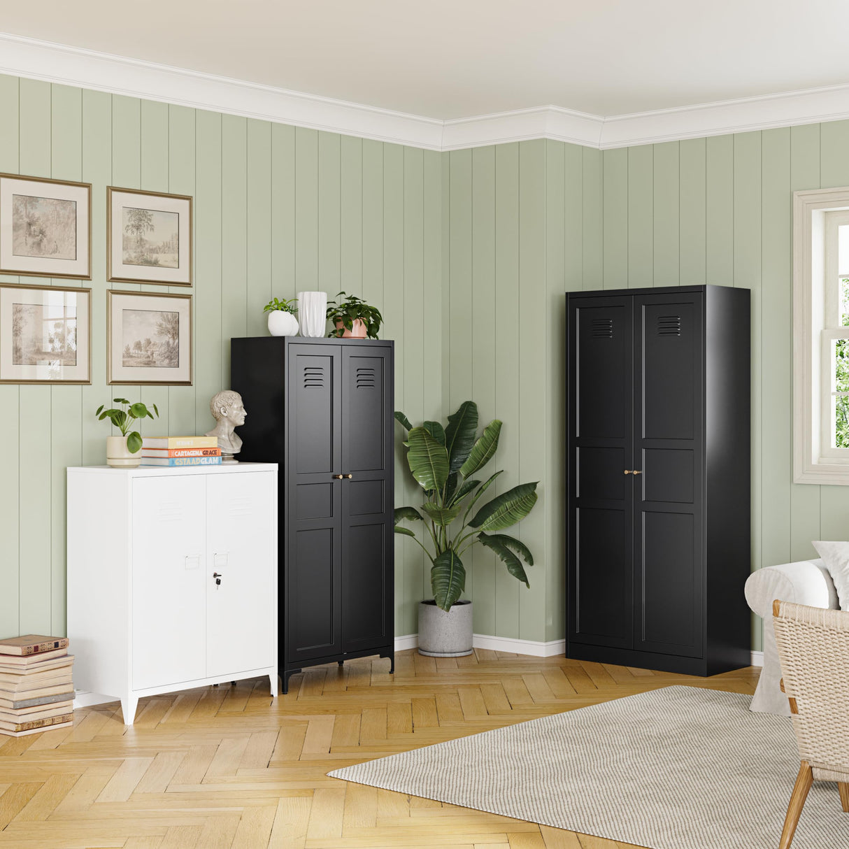 RAVIGIN Metal Storage Cabinet,71" H Pantry Cabinet with 2 Doors and 5 Adjustable Shelves,6 Tier Tall Kitchen Storage Cabinets for Kitchen,Pantry,Living/Study/Laundry Room(Black) RAVIGIN