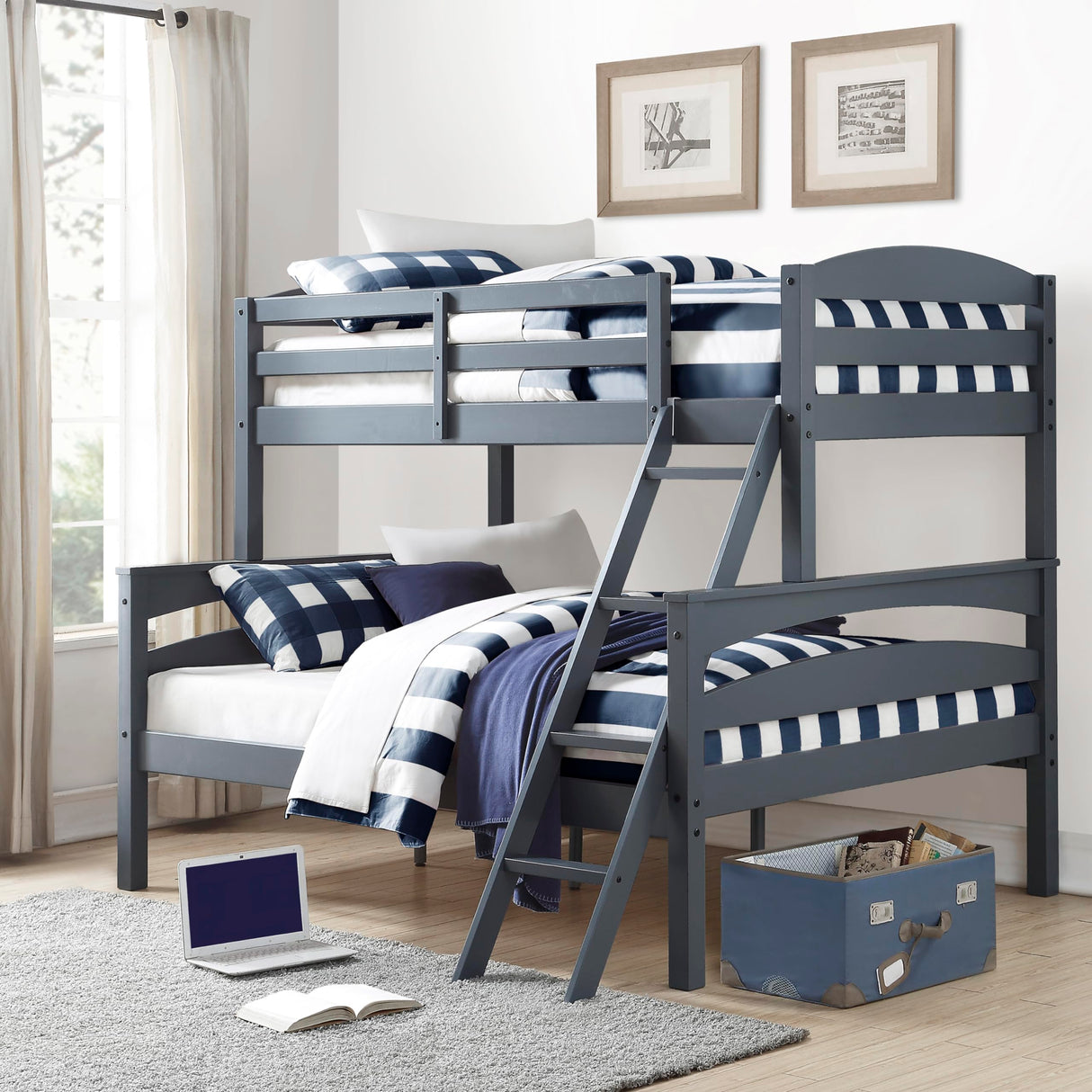 DHP Brady Wood Bunk Bed Frame, Twin over Full, Grey DHP