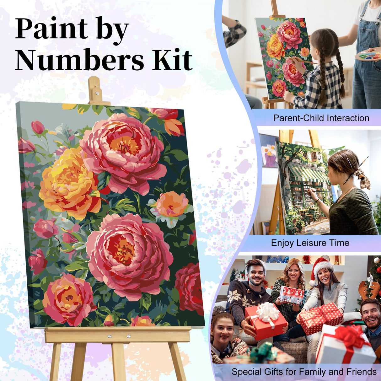 Camocin Paint by Numbers Kit for Adults - Flowers Adult Paint by Number Kits on Canvas Without Frame for Beginner, Peony Floral Oil Painting by Numbers Kit for Gift Home Wall Decor 16x20 Inch Camocin