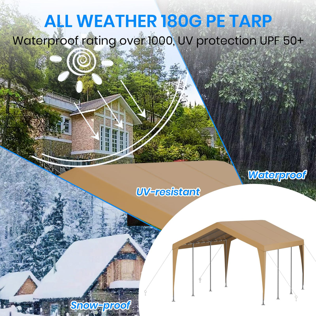 Carport 12x20 Heavy Duty Portable Garage,Galvanized Frame Carport Canopy,Portable Garages and Shelters with 8 Leg&4 Wind Rope,Car Tent Garage with All-Season Tarp for Truck Boat,Without Sidewall BUPPLEE