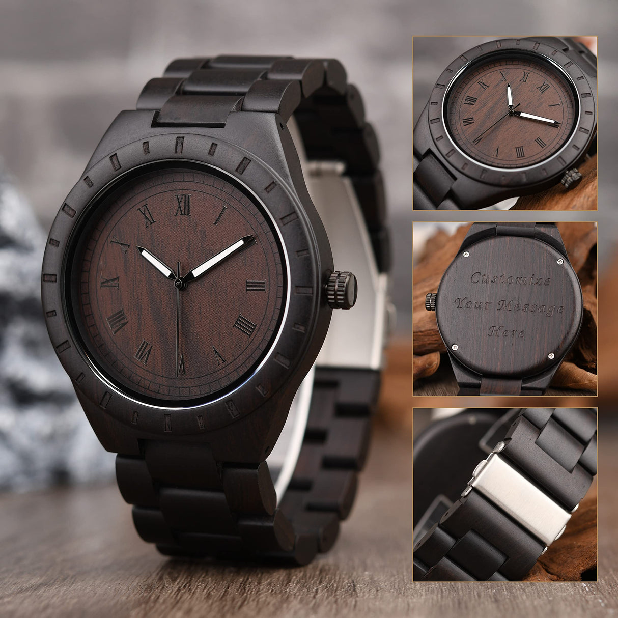 Personalized Wood Watch Engraved Casual Wooden Watch for Husband Dad on Birthday Anniversary Father's Day LMWOOD