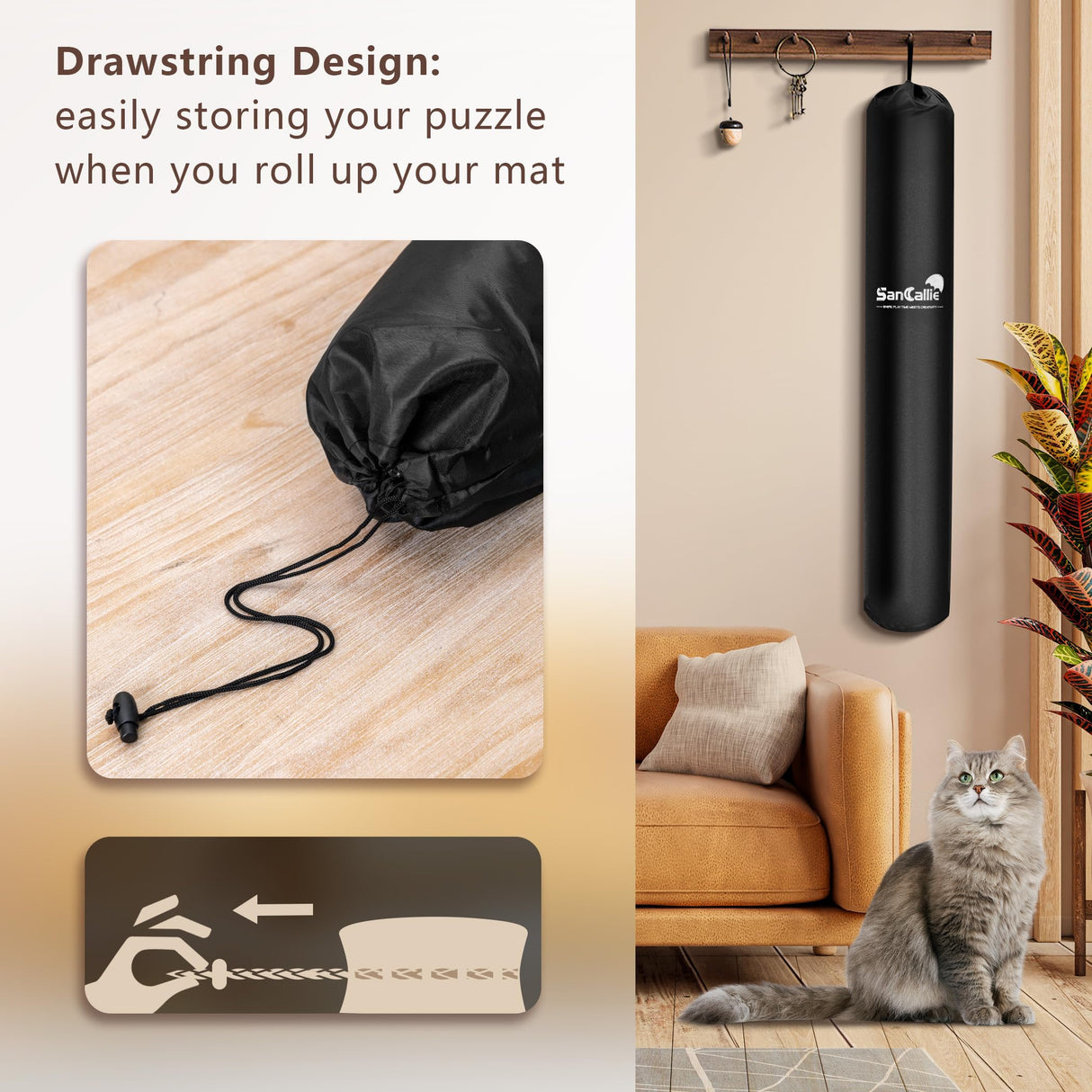 Sancallie Jigsaw Puzzle Mat Roll Up, 51"x34" Jigsaw Storage Felt Mat, Jigroll up to 2,000 Pieces, Gift Box with Drawstring Storage Bag, 3 Elastic Band, Hand Pump, Portable Puzzle mat Sancallie