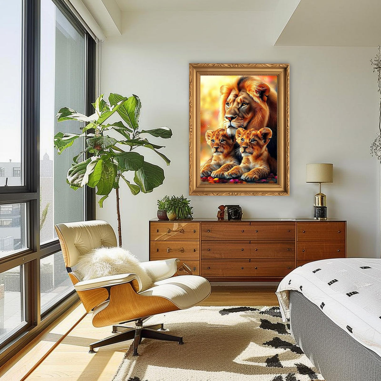 RICUVED Lion Diamond Painting Kits for Adults, 5D Animal Diamond Painting Diamond Art Kits for Beginners, Full Drill Diamond Art Diamond Gem Lion Family Diamond Painting Kits for Home Decor 12x16Inch RICUVED