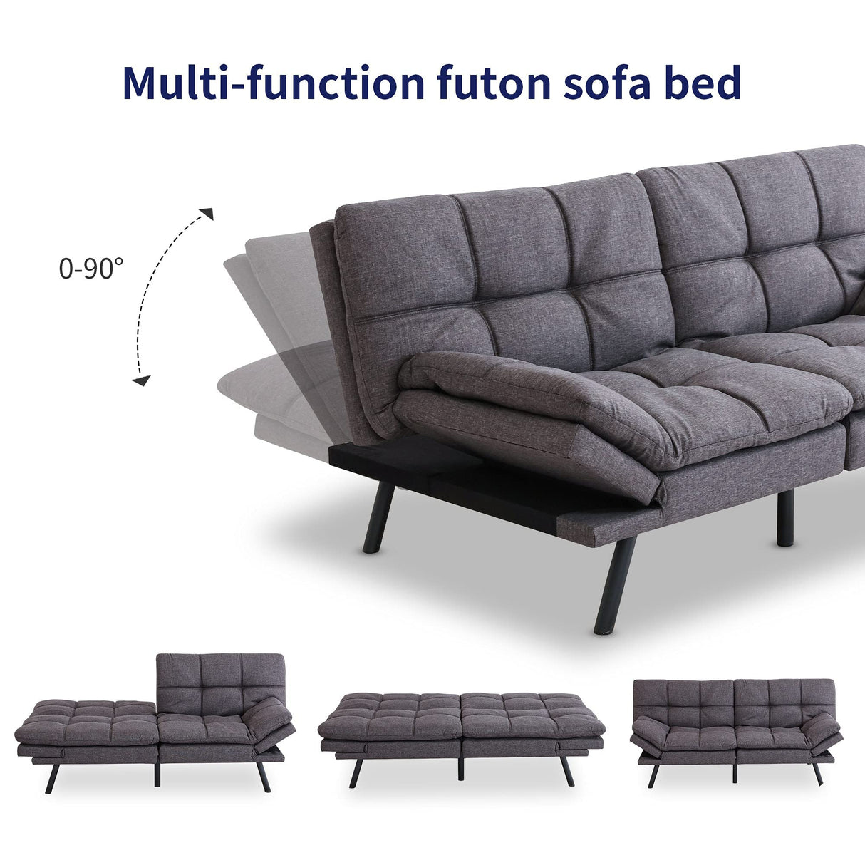 Opoiar Futon Sofa Bed,Small Splitback Linen Fabric Memory Foam Couch,Modern Convertible Love seat for Compact Living Spaces,Studio,Apartment,Dorm,Guest Room,Home Office 71”/Grey Sofa Opoiar