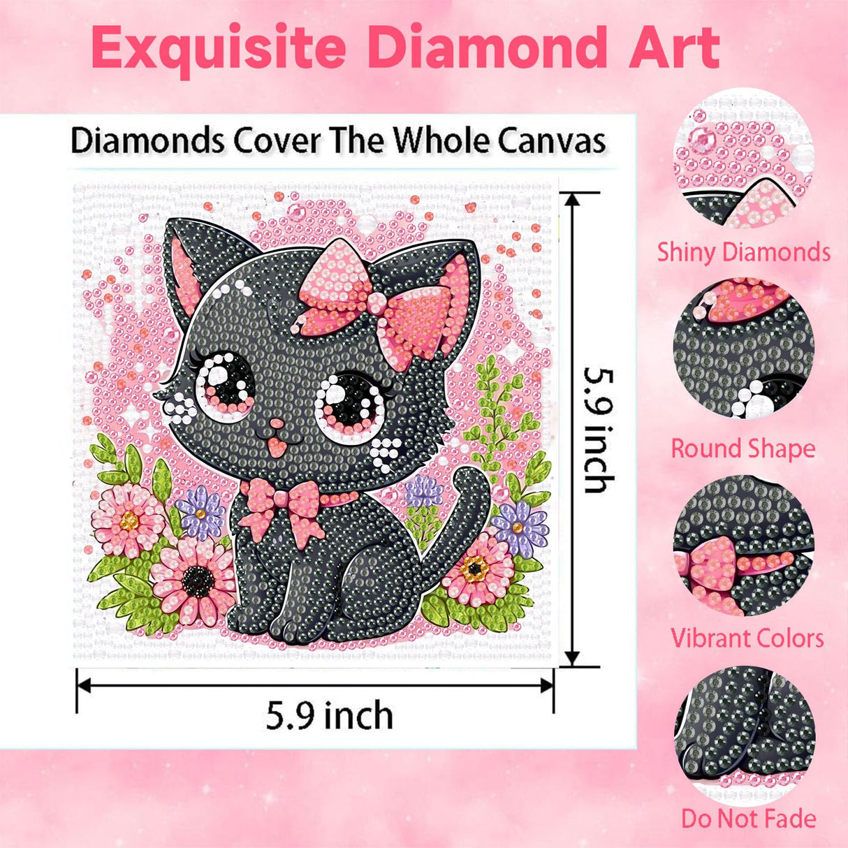Cat Diamond Art Kits for Kids with Frame-Cat Diamond Art for Kids Ages 4-8-12 with Frame,Animals Diamond Painting Kits for Kid for Gift Home Wall Decoration(7x7inch) Arttoplus