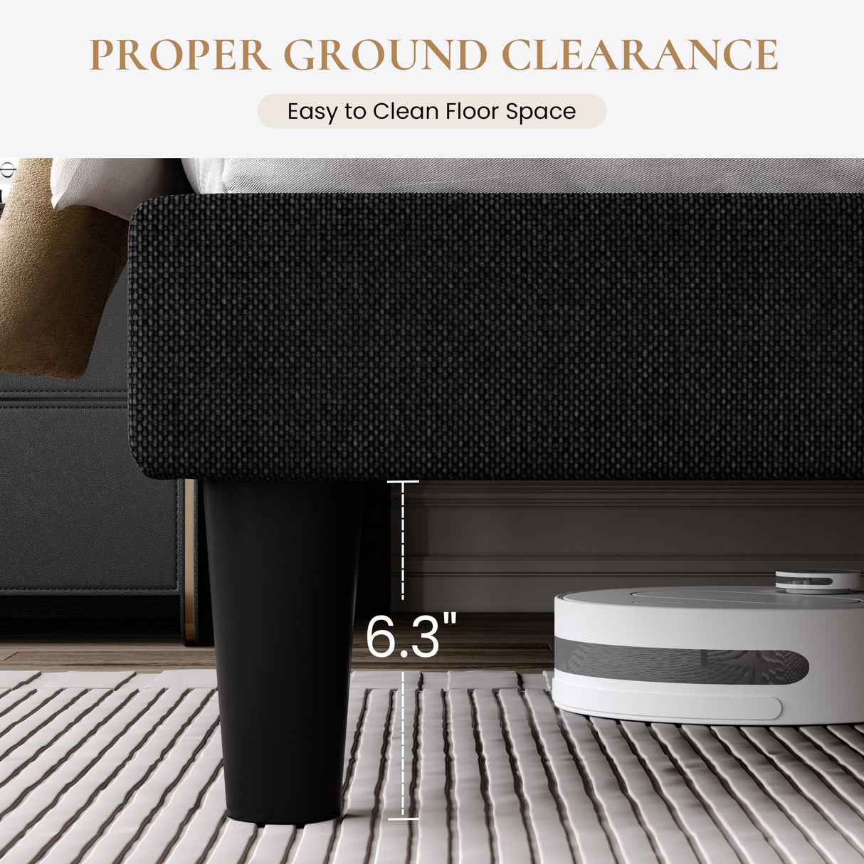 SHA CERLIN King Size Platform Bed Frame with Upholstered Headboard and Wingback, Button Tufted Design, Easy Assembly, No Box Spring Needed, Black SHA CERLIN