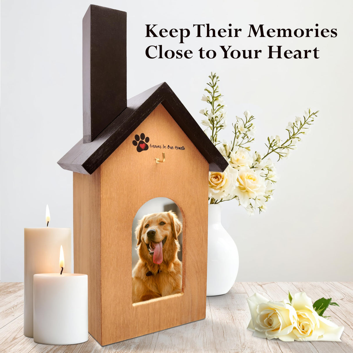 GoldenHugz Dog Memorial Frame with Photo Slot and Keepsake Box Sympathy Gift for Loss of Dog GoldenHugz
