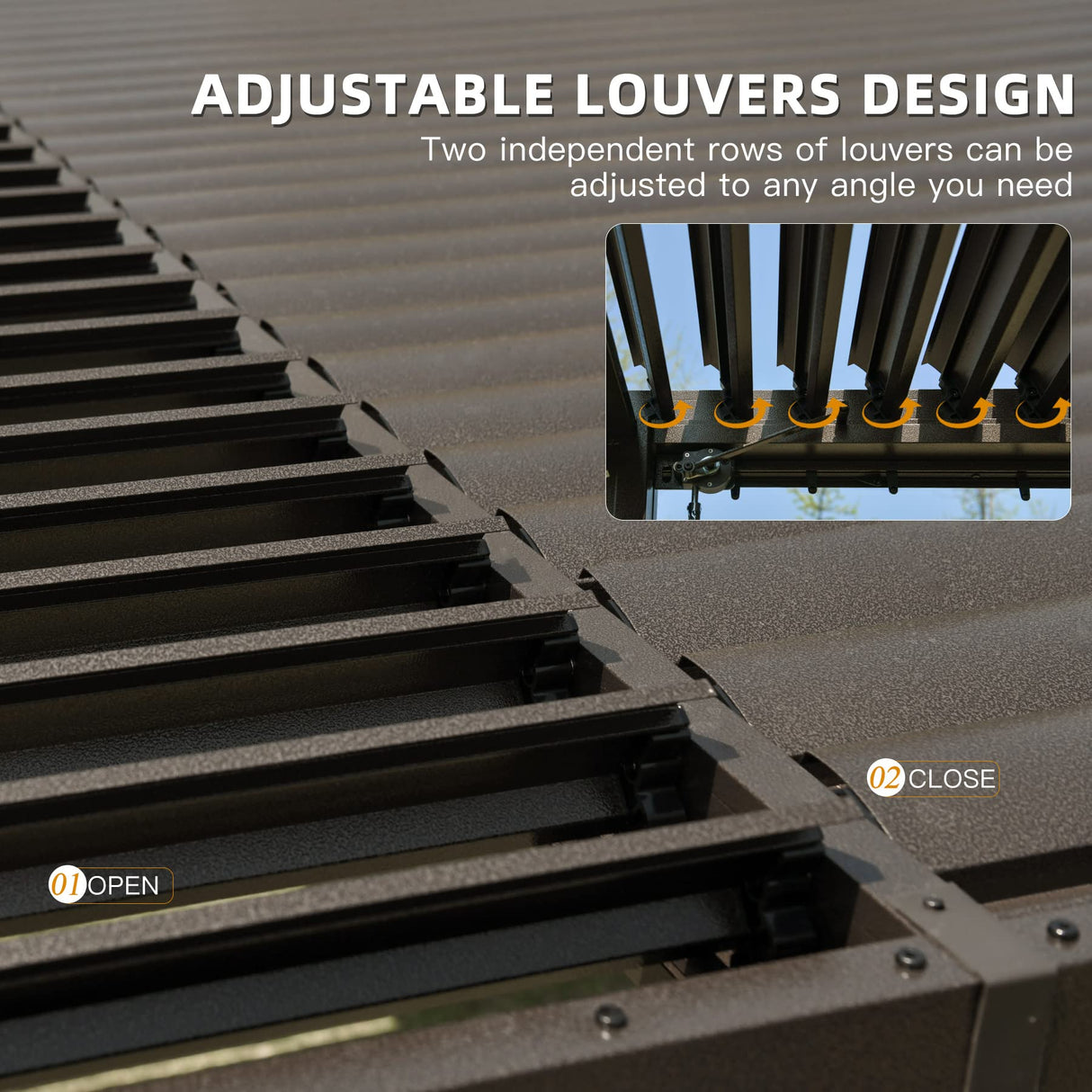 Domi Outdoor Living 10’ X 13’ Outdoor Louvered Pergola Aluminum Patio Garden Pergola with Adjustable Roof for Backyard, Garden w/Curtains and Netting (Dark Brown) domi outdoor living