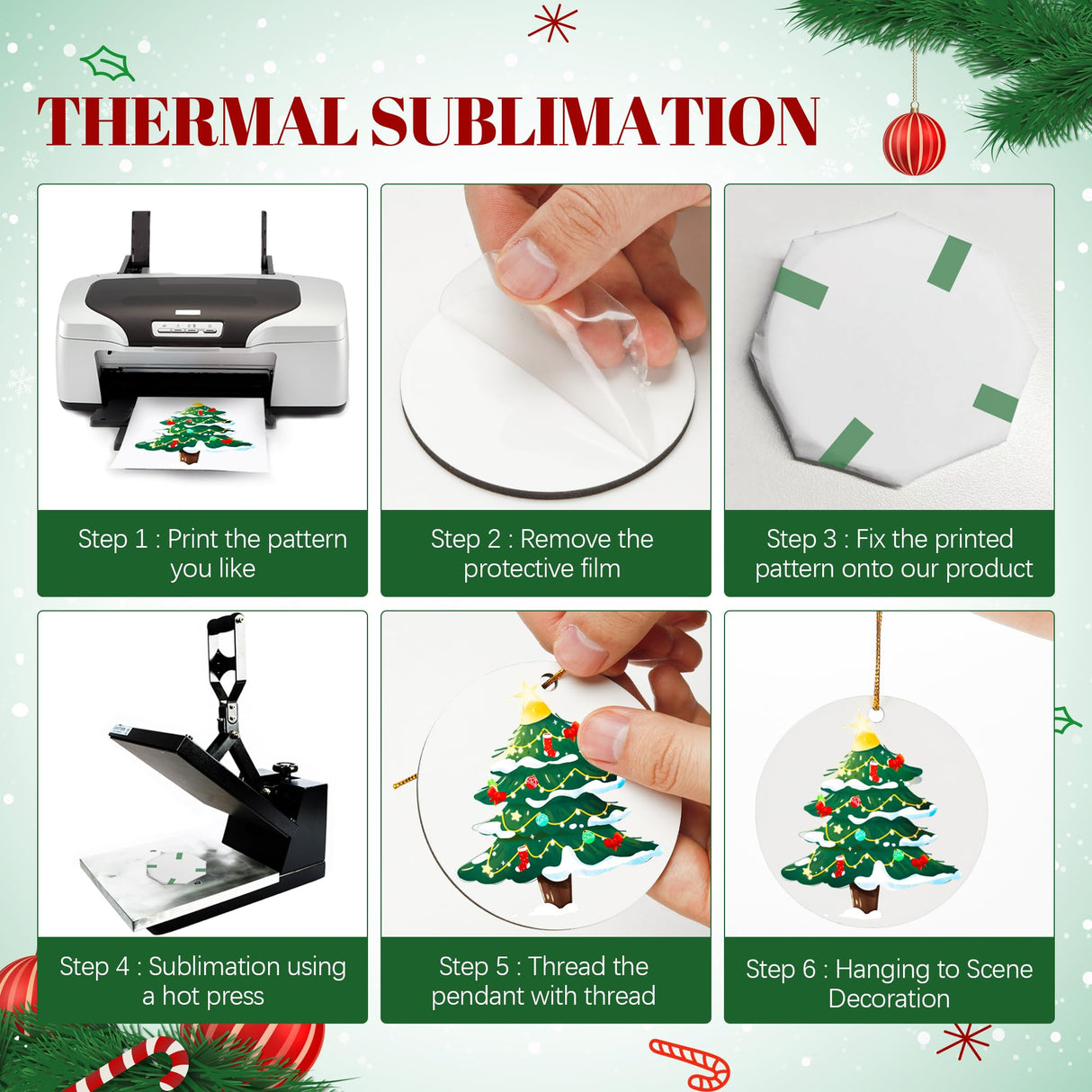 Joyclub 35 Pcs 3'' Sublimation Ornament Blanks MDF Sublimation Christmas Ornaments Bulk Round Double Sided Ornaments for Personalized Xmas Tree Ornament Home Decor DIY Crafts Joyclub