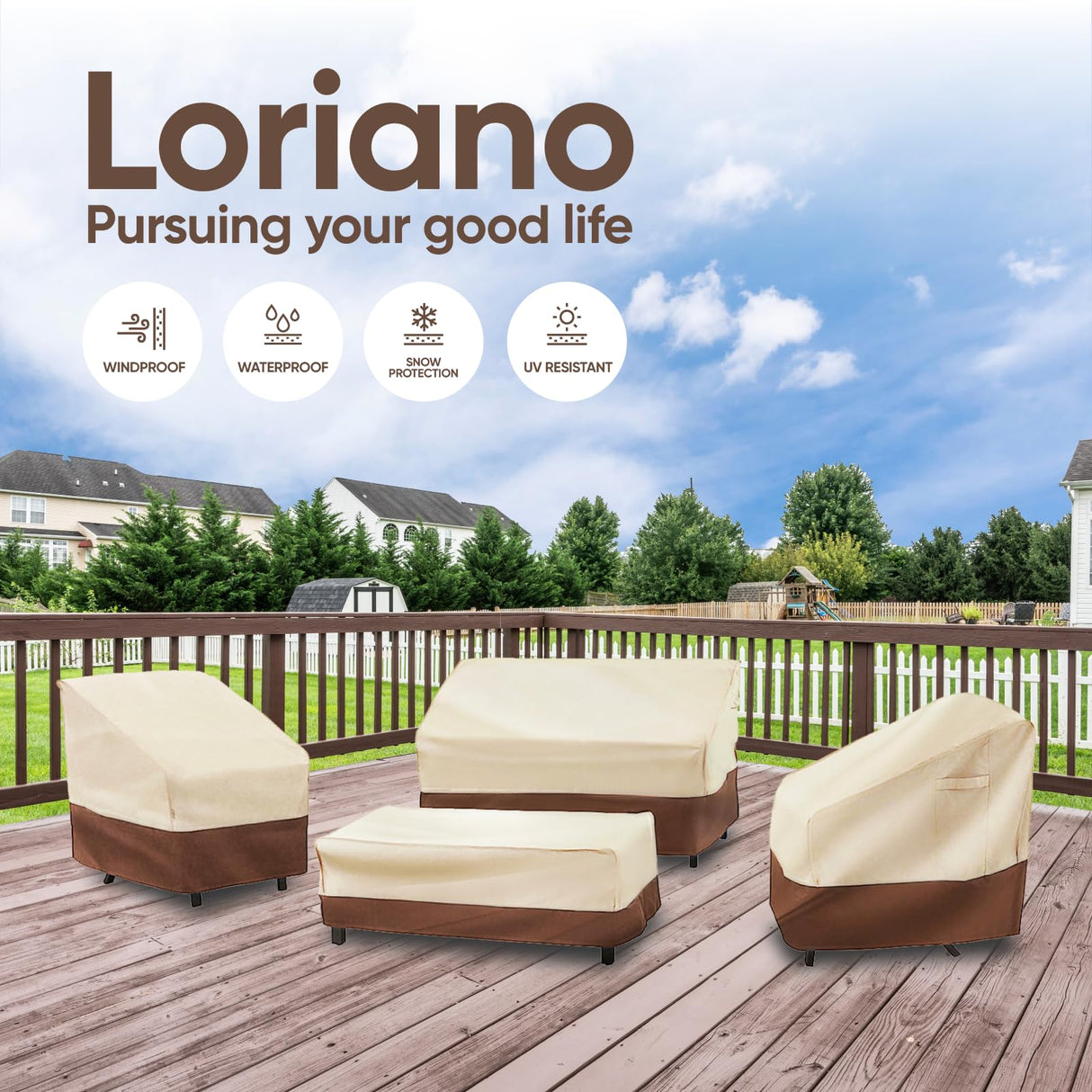 loriano Patio Furniture Cover Set, 4 Piece Outdoor Furniture Cover Waterproof, 600D Heavy Duty Lawn Patio Set Covers loriano