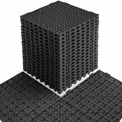 MAXWAVE 18 Pack 12" x 12" Modular Interlocking Floor Mats, Soft PVC Non-Slip Drainage Tiles, Splicing Rubber Cushion Flooring for Deck, Shower, Pool, Basement, Shed, Indoor and Outdoor Use