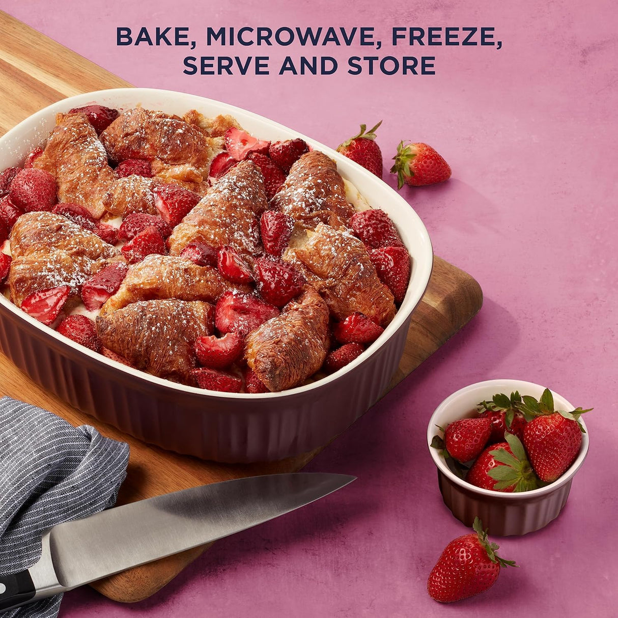 CorningWare Ceramic Bakeware Set with Lids, Chip and Crack Resistant Stoneware Baking Dish, Microwave, Dishwasher, Oven, Freezer and Fridge Safe, 12-Piece French Cabernet CorningWare