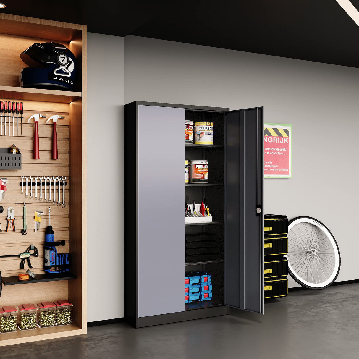 STANI Garage Storage Cabinet, Metal Storage Cabinet with 4 Adjustable Shelves, 71" Steel Lockable File Cabinet, Locking Steel Storage Cabinet for Office,Home,Garage,Gym,School STANI