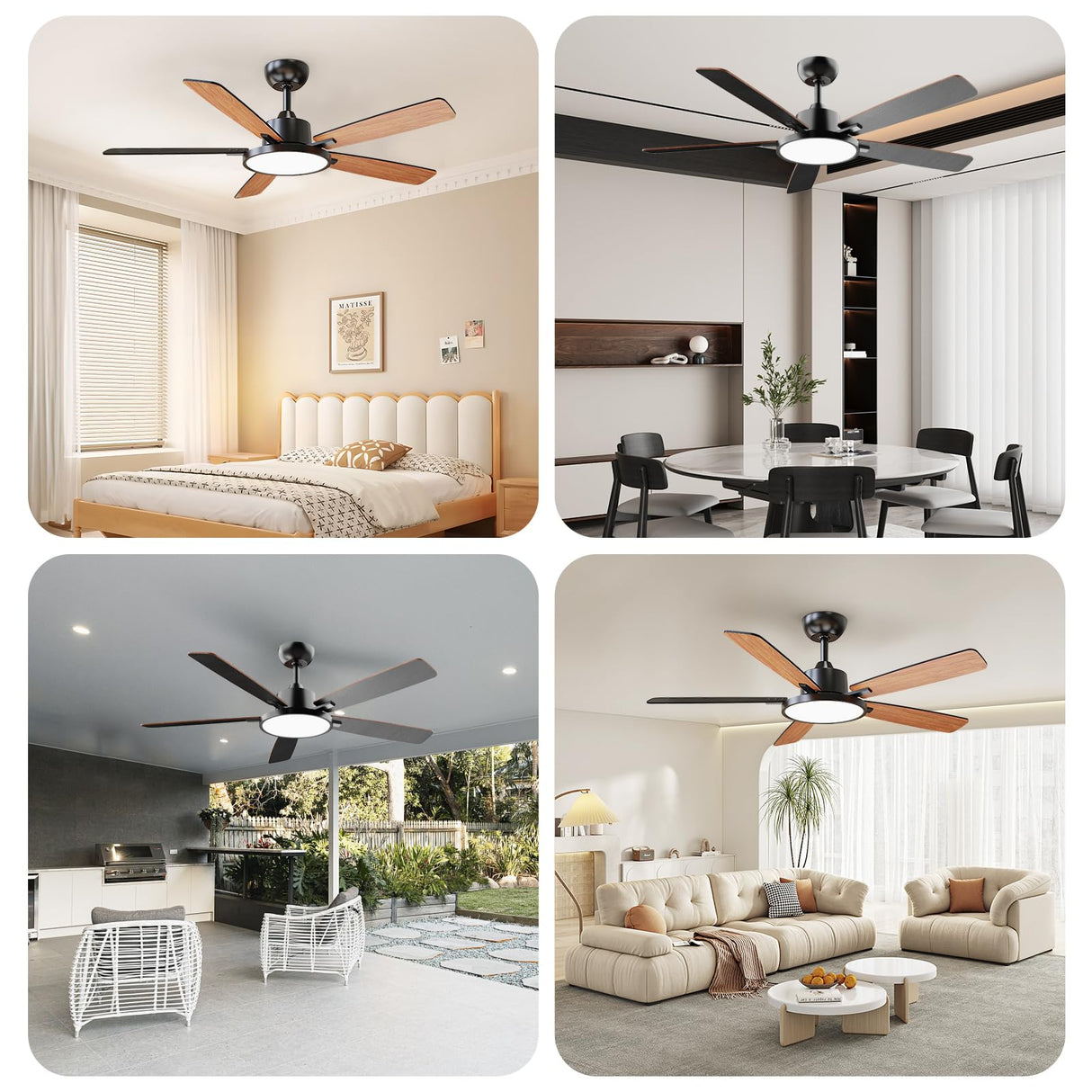 TALOYA 52 Inch Black Ceiling Fans with Lights Led Remote Control Flush Mount Low Profile for Bedroom Living Dining Room Outdoor Farmhouse Patio,Reversible,DC Motor,Diammable,Buzzer ON/Off,5 Blades TALOYA