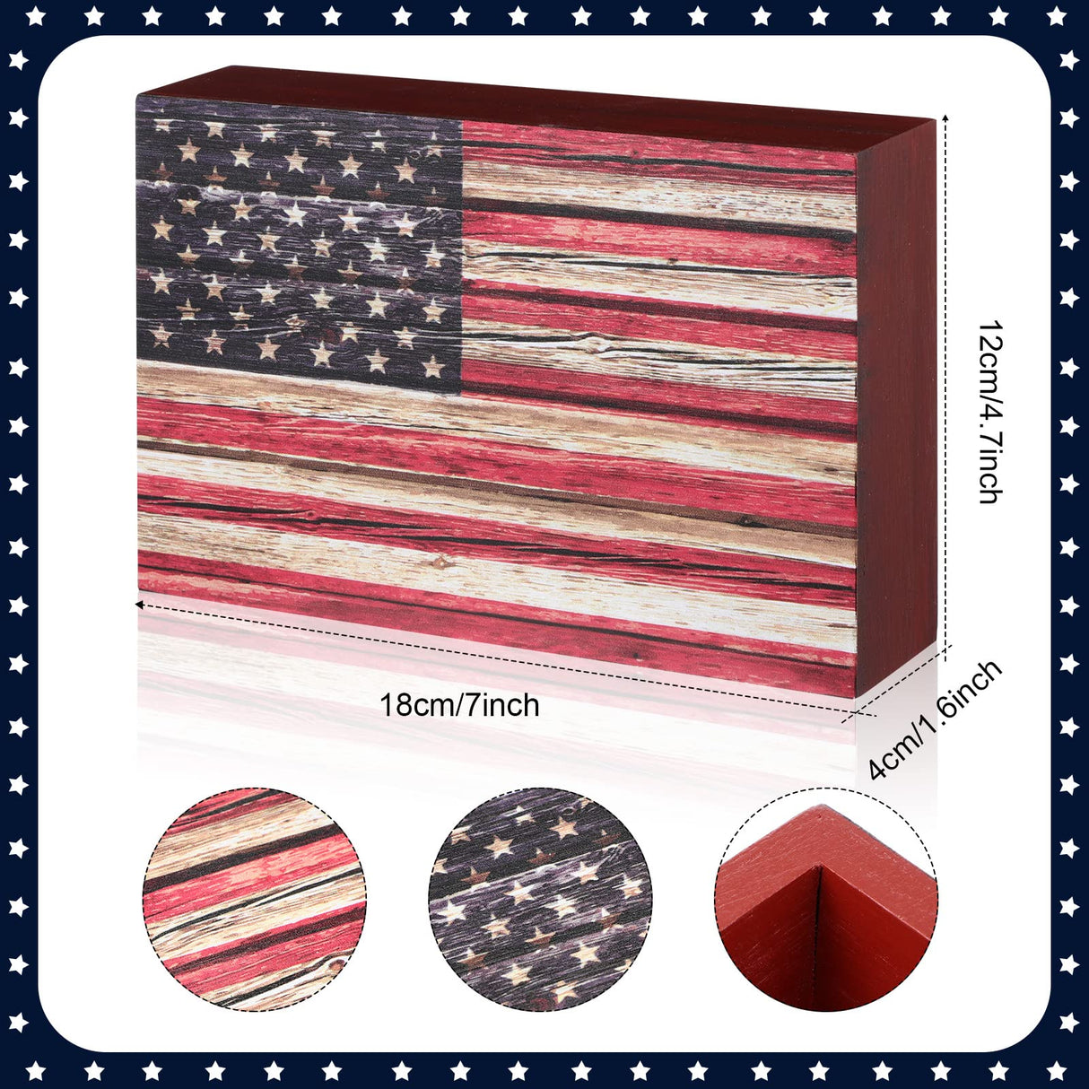 Sintuff Patriotic Wooden American Flag Box Sign 4th of July Wood Block Patriotic Wall Art US Flag Tiered Tray Decorations for Memorial Veterans Day Tabletop Decorations, 7 x 4.7 x 1.6 Inch(Classic) Sintuff