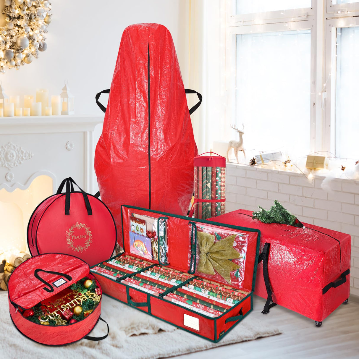 BALEINE 2 Pack Wreath Storage Container, Christmas Wreath Storage Bag with Reinforced Handle for Holiday Xmas (Grey, 30"X8") BALEINE