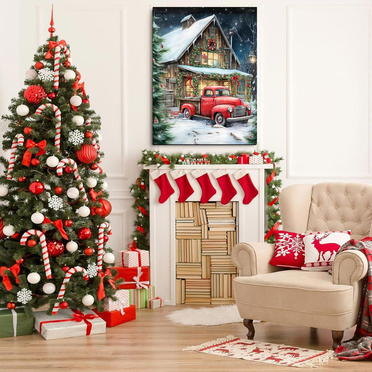 Arttoplus Christmas Paint by Numbers Kit for Adults Beginner-Red Truck Adult Paint by Number Kits on Canvas, DIY Acrylic Oil Painting by Numbers for Adults for Gift Home Wall Decor(16x20inch) Arttoplus