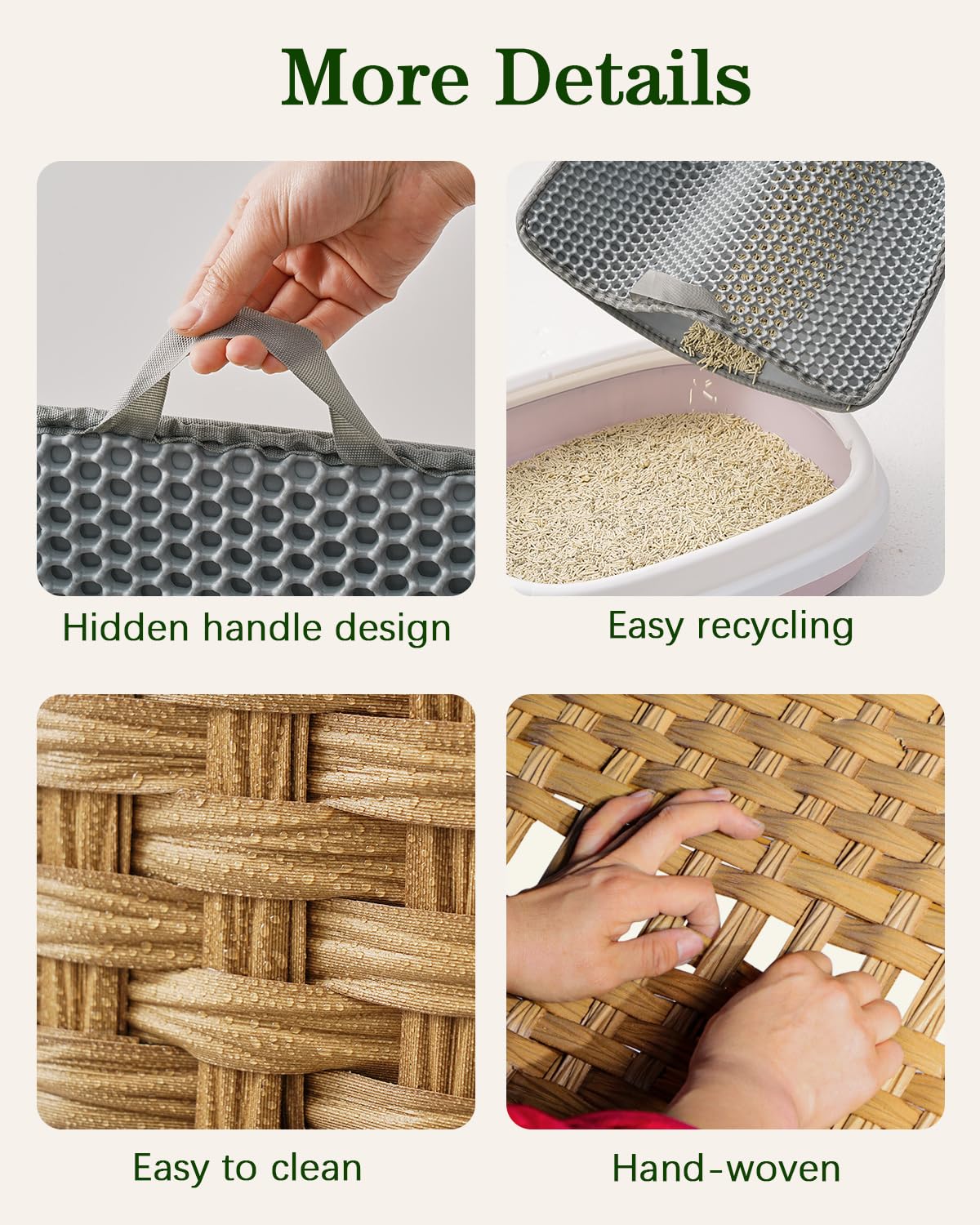 SETVSON Cat Litter Box Enclosure Furniture, Handwoven Rattan Hidden Litter Box with Mat, Large Space Cat House with 2 S-Shaped Hooks 30.3 x 18.3 x 24.4 Inches, Indoor for Living Room Apartment Natural SETVSON