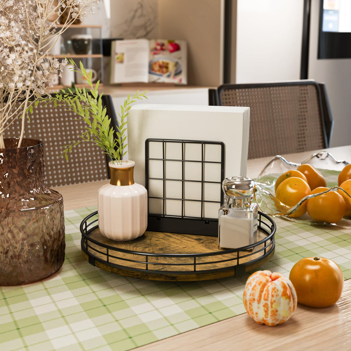 HGF Farmhouse 10" Lazy Susan Turntable Organizer for Table Top, Round Wooden Lazy Susan for Cabinet Kitchen Decor Centerpieces Coffee Table, Storage Condiments Spices, Bathroom Vanity Tray for Soap HGF